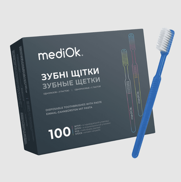 Одноразовая зубная щетка с пастой MediOk (голубая) 20860 фото